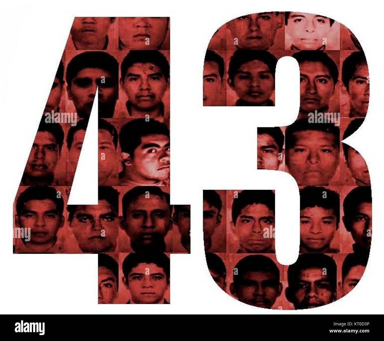 Das Ayotzinapa 43-Logo repräsentiert das tragische Verschwinden von 43 Studenten aus Ayotzinapa, Mexiko, im Jahr 2014. Sie ist zu einem Symbol für die Verteidigung der Menschenrechte geworden und fordert Gerechtigkeit in diesem ungelösten Fall. Stockfoto