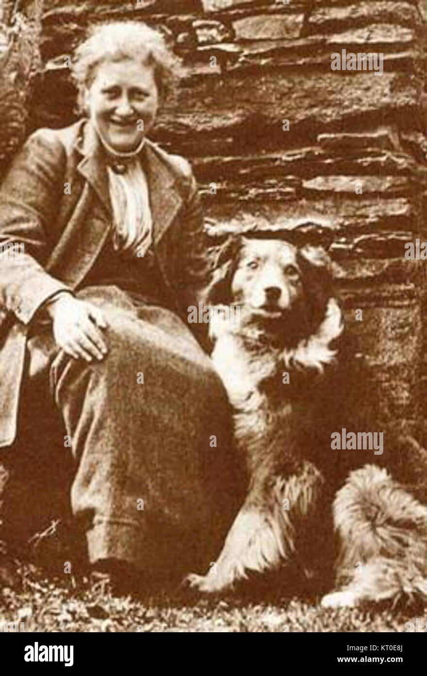 Der Titel bezieht sich auf Beatrix Potter, die berühmte Autorin und Illustratorin, und ihren Hund Kep aus dem Jahr 1915, der einen persönlichen Moment in Potters Leben festgehalten hat. Stockfoto