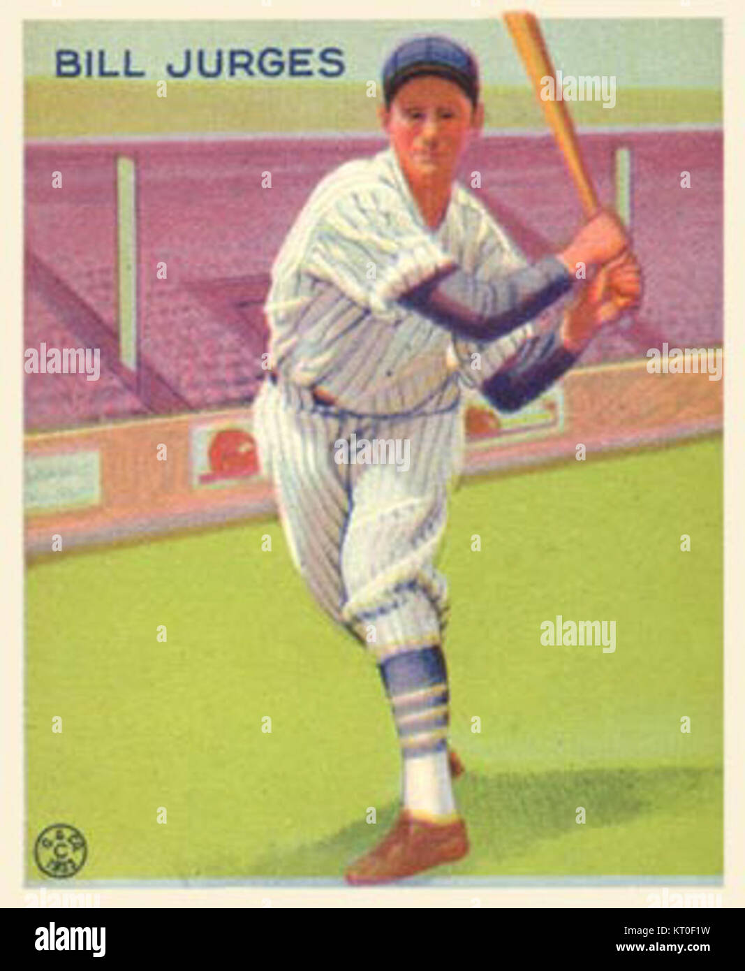 Diese Bill Jurges Goudey-Karte zeigt ein Bild von Bill Jurges, einem bekannten Baseballspieler. Die Karte ist Teil der Goudey Baseball-Kartensammlung, einer beliebten Serie für Sammler. Stockfoto