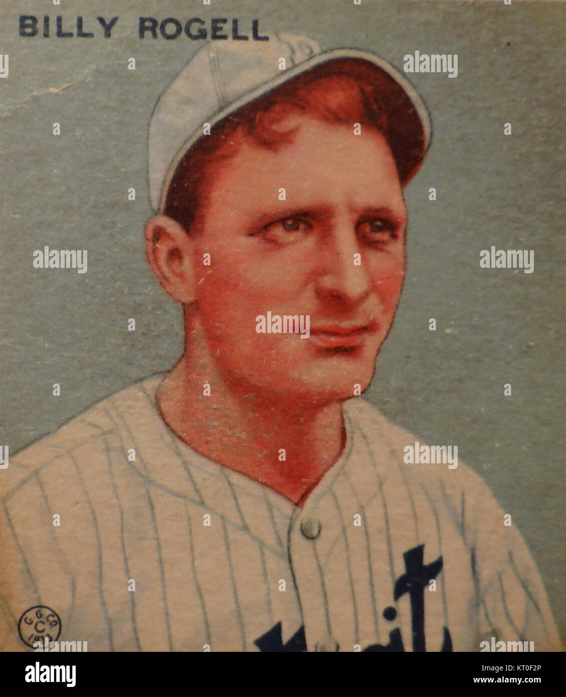 Dieses Bild zeigt eine Goudey-Baseballkarte von Billy Rogell, einem professionellen Baseballspieler. Die Karte stellt ein Stück Baseball-Erinnerungsstücke aus den 1930er Jahren dar Stockfoto