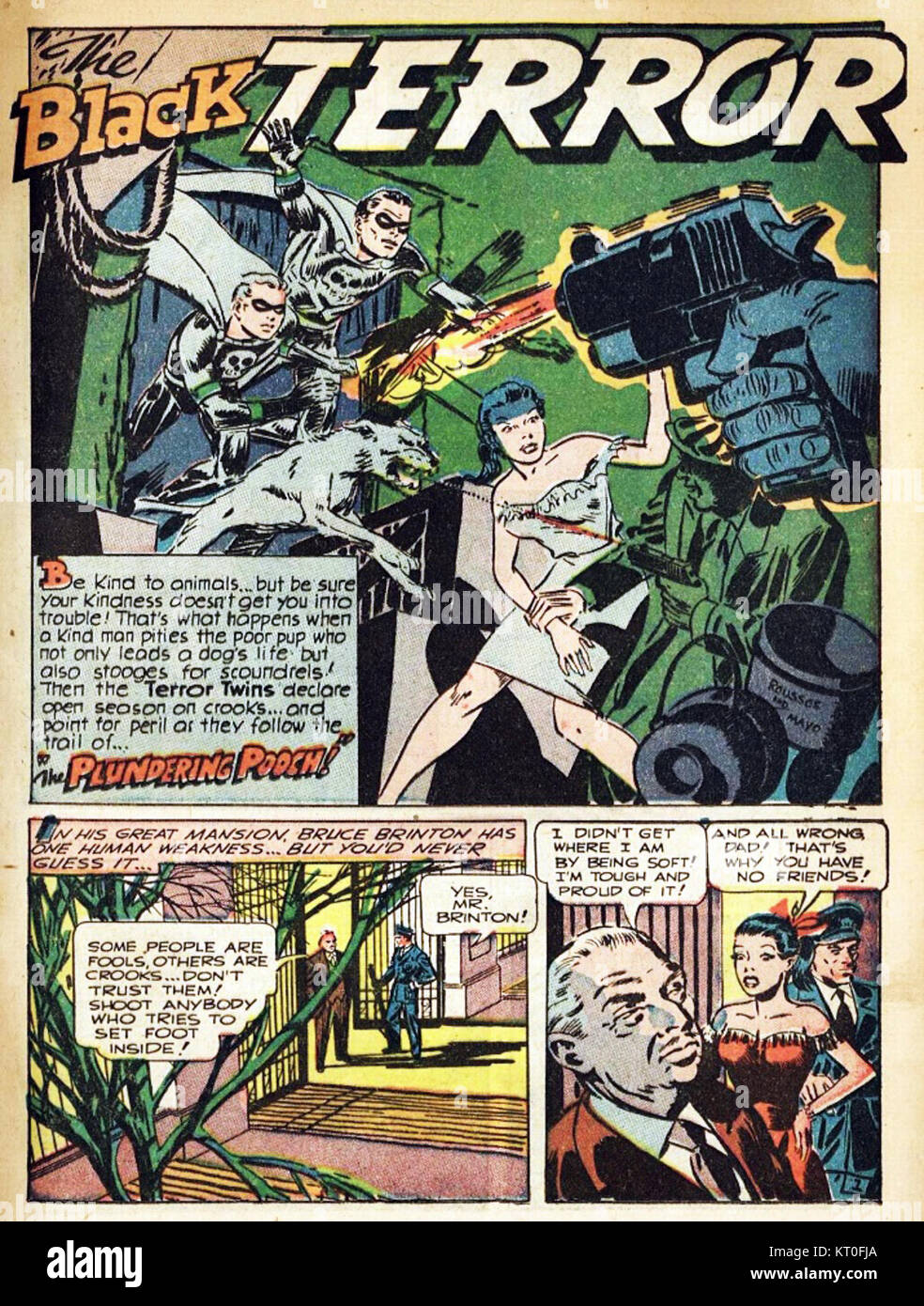 Black Terror ist eine Figur, die wahrscheinlich aus Comics oder Medien stammt und eine Figur der Gerechtigkeit darstellt, die in der Populärkultur üblicherweise als Superheld oder Selbstjustizler dargestellt wird. Stockfoto