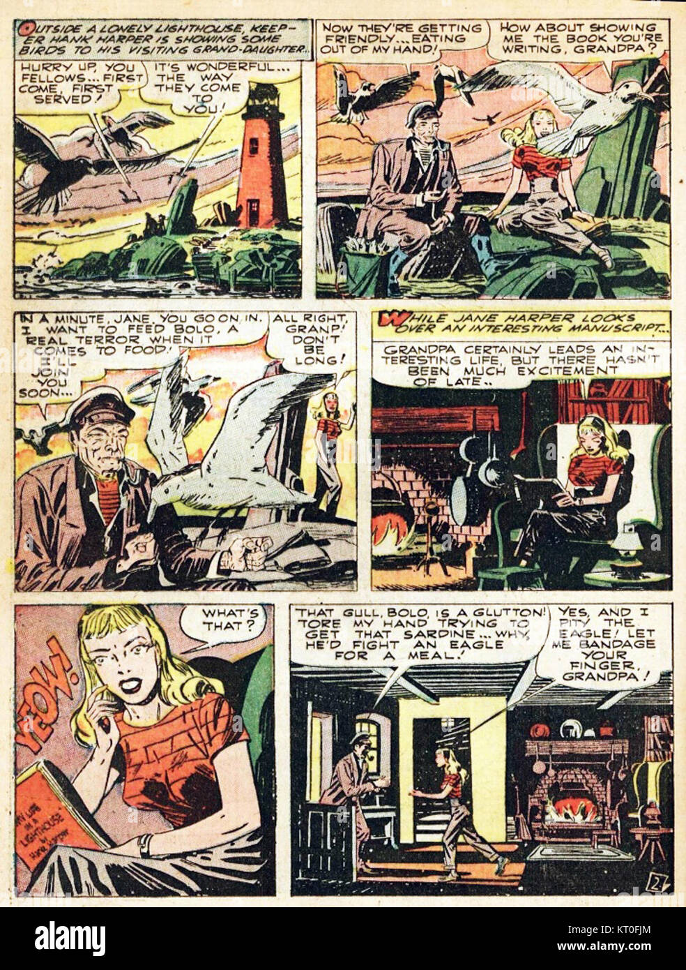 Illustration aus dem Comic „The Black Terror“, Ausgabe 24, Seite 30, veröffentlicht im September 1948, mit Charakteren, die sich in Gesprächen engagieren. Stockfoto