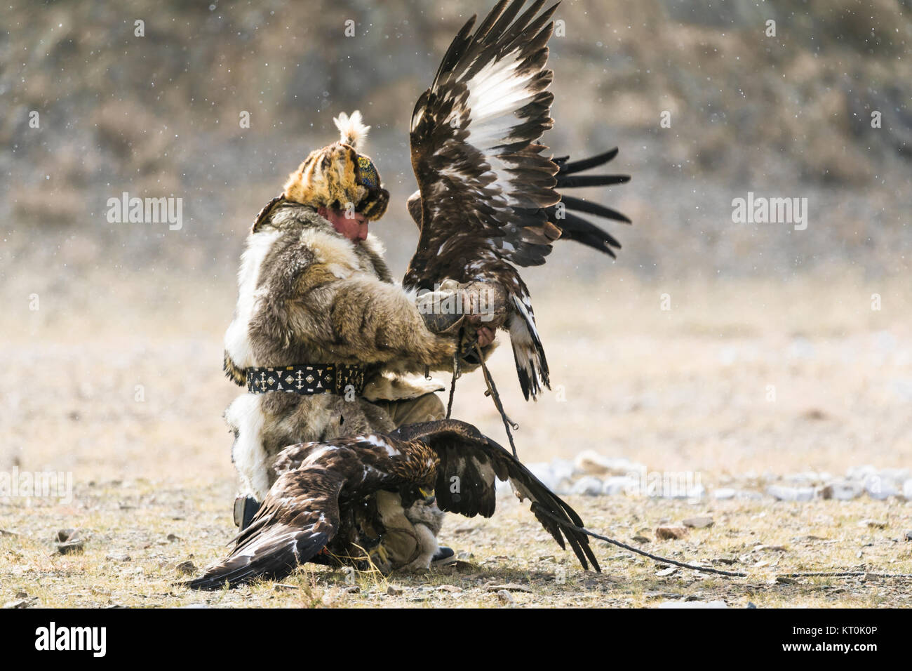Kasachischen Eagle Hunter mit Adler Stockfoto