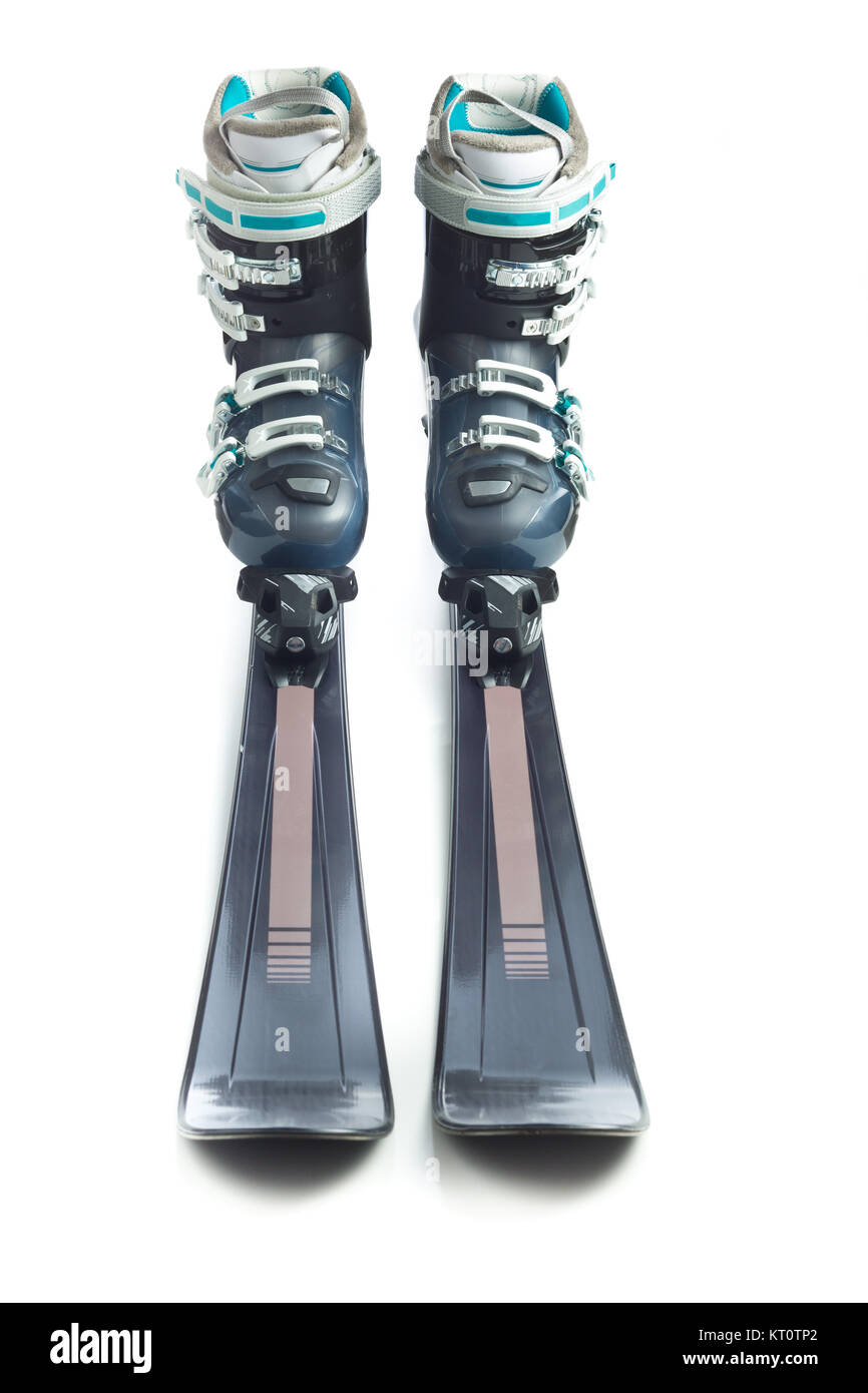 Ski und Skischuhe. Stockfoto