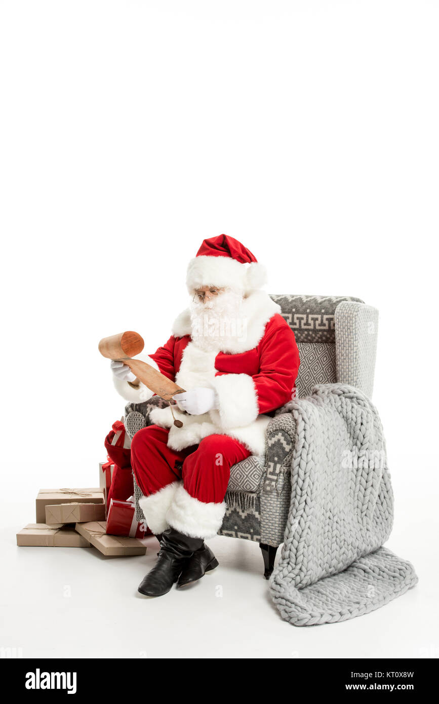 Santa Claus lesen Weihnachten Wunschzettel Stockfoto