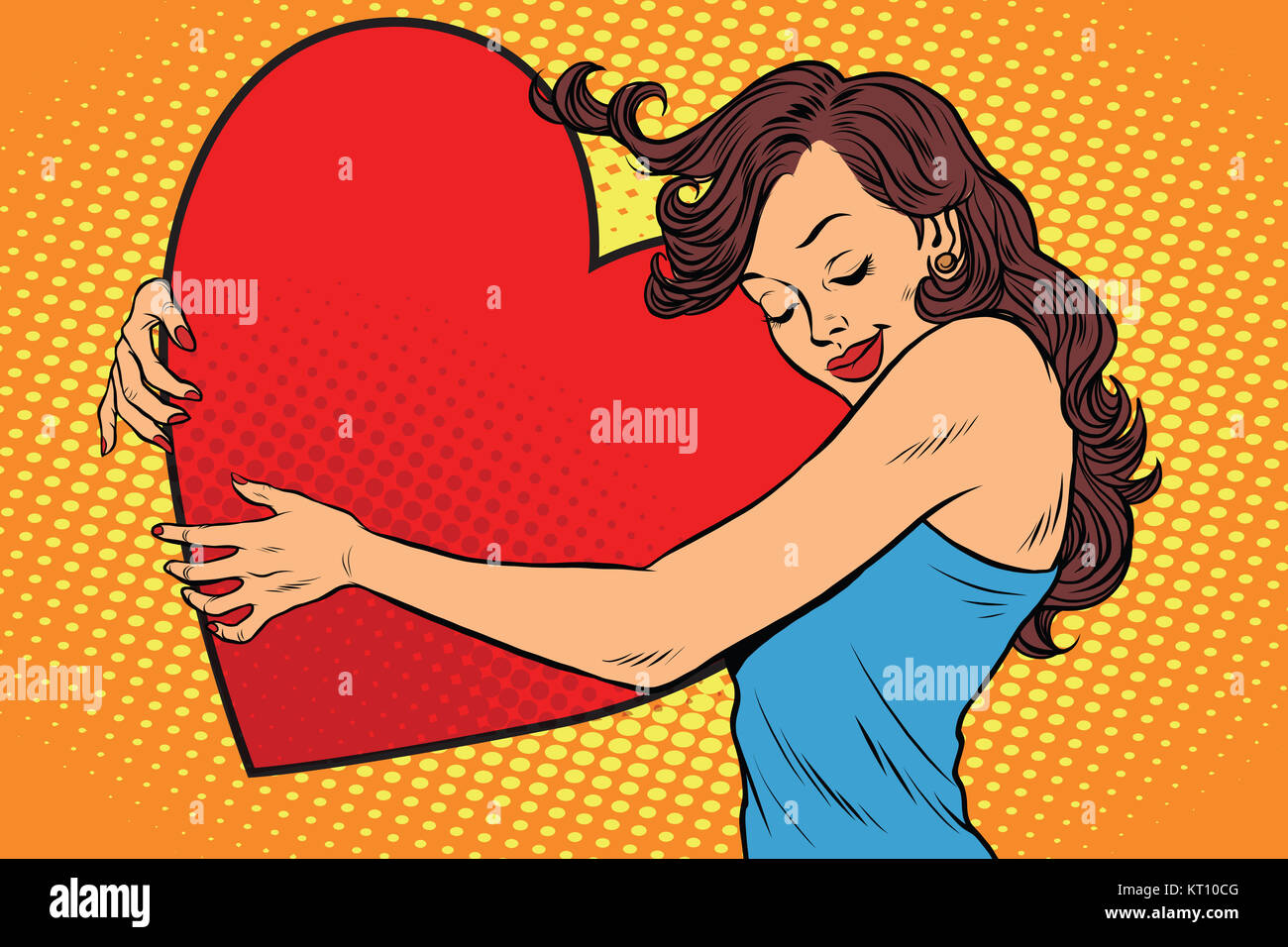 Schöne junge Frau umarmt Valentine Herz Stockfoto