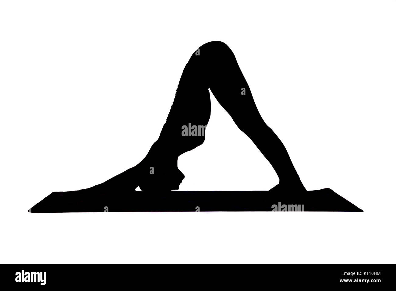 Adho Mukha Svanasana frau yoga pose Körperhaltung Position im Studio silouhette auf weißen Hintergrund. In den nach unten schauenden Hund. Stockfoto