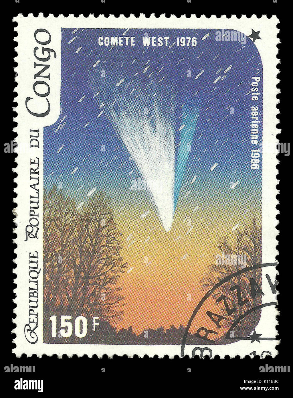 Kongo - ca. 1986: zum Kometen Halley gewidmet Stempel, zeigt Komet West Stockfoto
