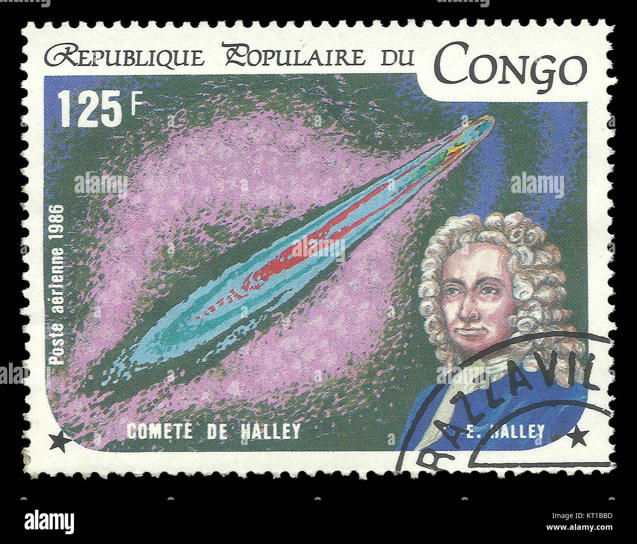 Kongo - ca. 1986: zum Kometen Halley gewidmet Stempel, zeigt Edmond Halley Stockfoto