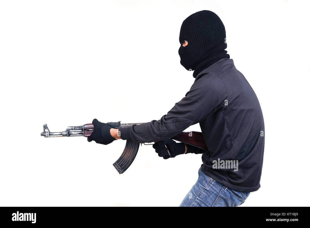 Terroristische mit ak47 Maschinengewehr Stockfoto