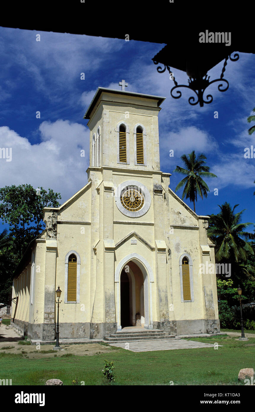 Kirche Notre Dame de Assomption, La Digue Island, Seychellen Stockfoto