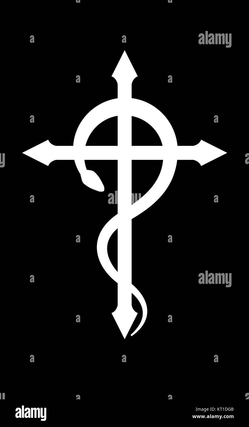 CRUX SERPENTINEN (Die Schlange). Mystische Zeichen und Okkulten Symbol der schwarzen Magie Stock