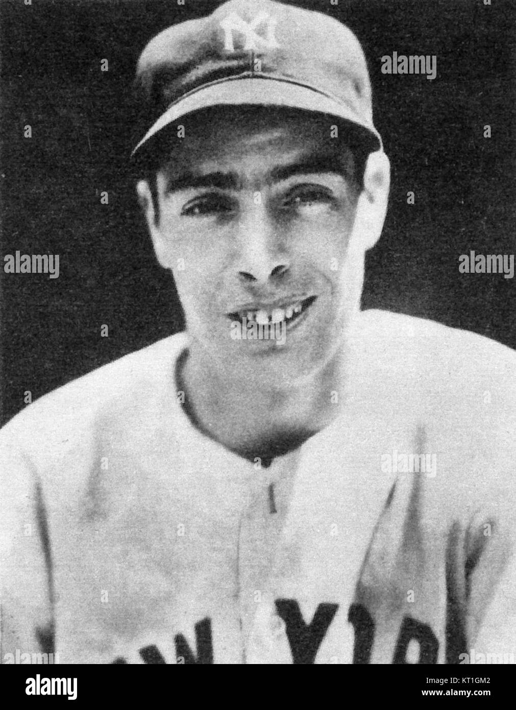 1939 Playball Baseballkarte von Joe DiMaggio, ein seltenes Beispiel der Karte ohne Halbtonpunkte, die seine legendäre Karriere im Major League Baseball unterstreicht. Stockfoto