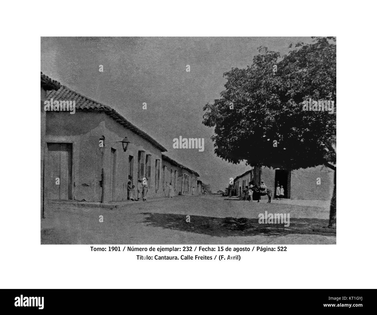 Bild von Cantaura, Venezuela, aus dem Jahr 1901. Das Foto bietet einen historischen Blick auf die Stadt und spiegelt ihre Architektur und Gemeinschaft um die Wende zum 20. Jahrhundert wider. Stockfoto