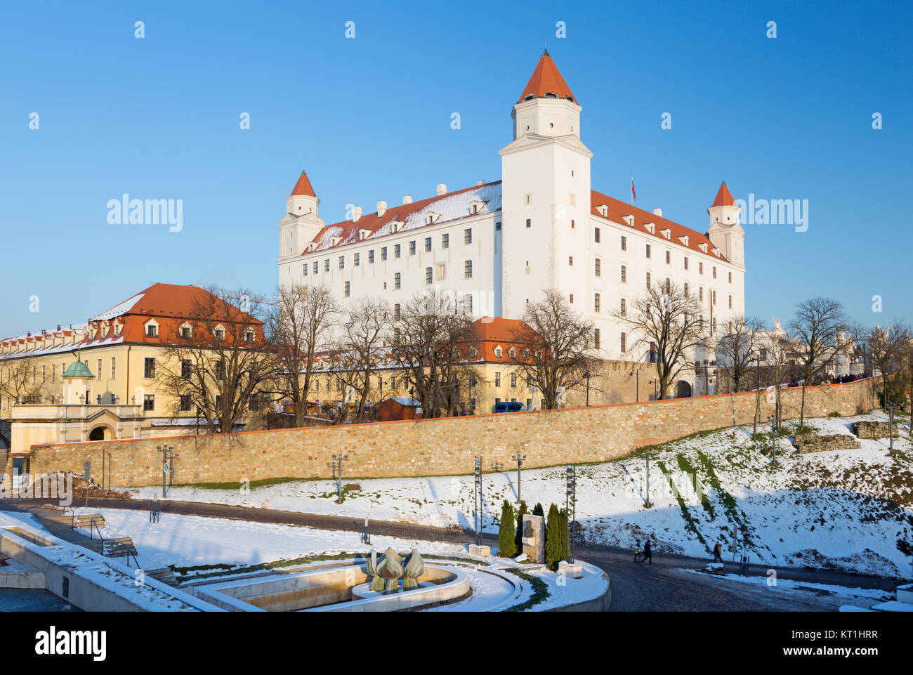 Bratislava - das Schloss im Winter Licht. Stockfoto