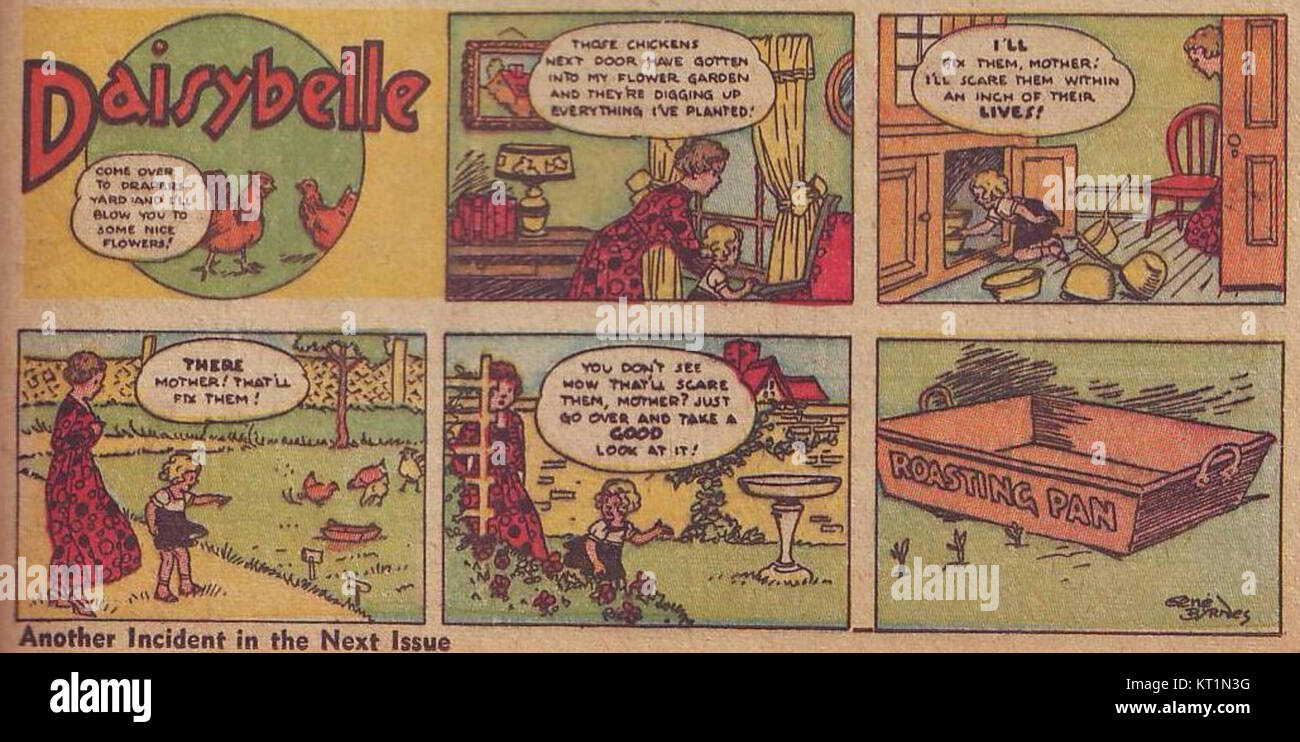 Daisybelle - The Funnies, No. 8 ist eine Vintage-Comic-Ausgabe mit humorvollen Illustrationen und Geschichten. Es ist Teil einer Serie, die Anfang des 20. Jahrhunderts an Popularität gewann und die schrulligen Abenteuer seines zentralen Charakters Daisybelle zeigt. Stockfoto