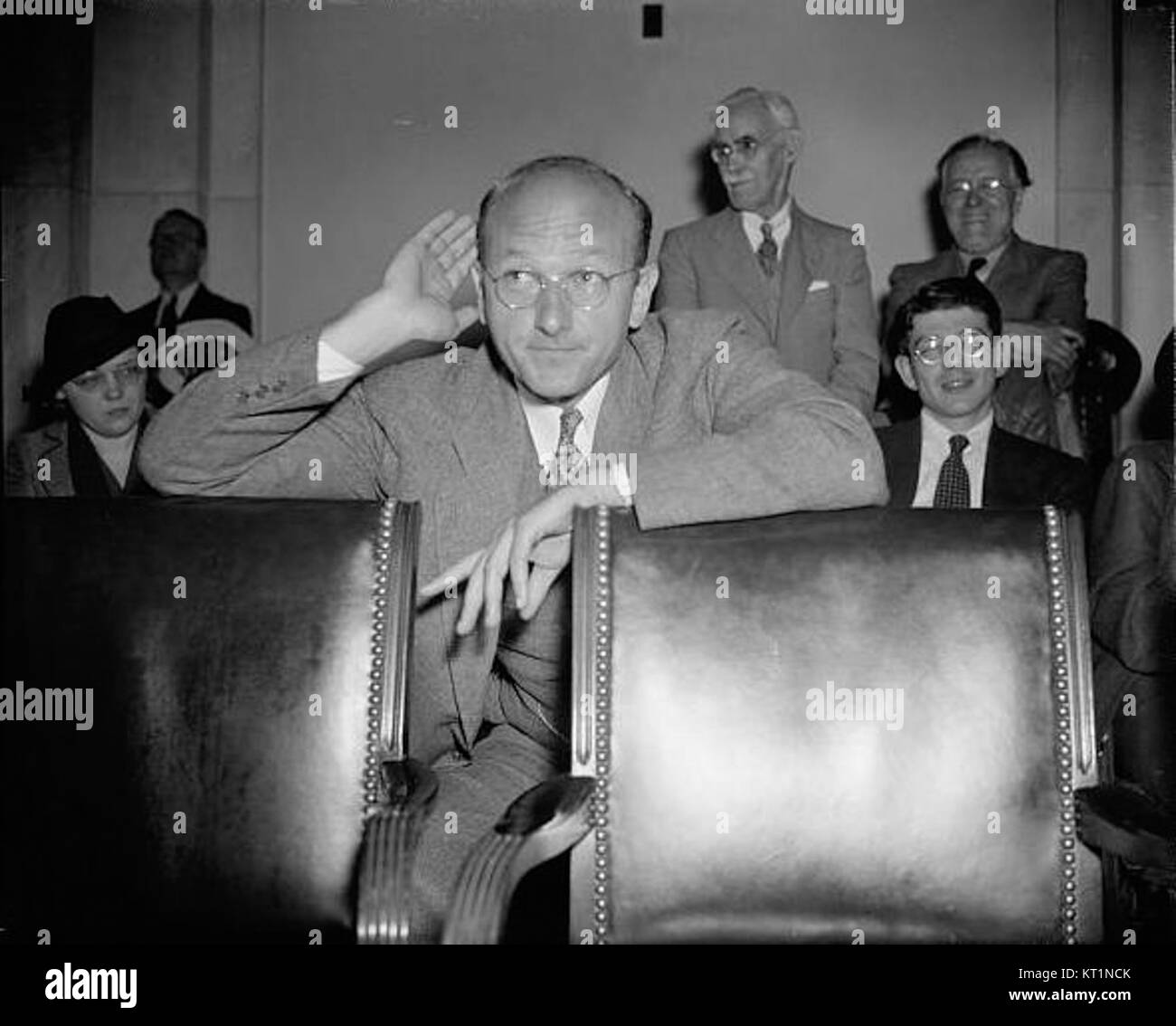 David E. Lilienthal war ein US-amerikanischer Amtsträger, der für seine energiepolitische Arbeit und Führungspositionen in der Tennessee Valley Authority und der Atomic Energy Commission bekannt war. Er war einflussreich bei der Gestaltung der US-Energiepolitik Mitte des 20. Jahrhunderts. Stockfoto