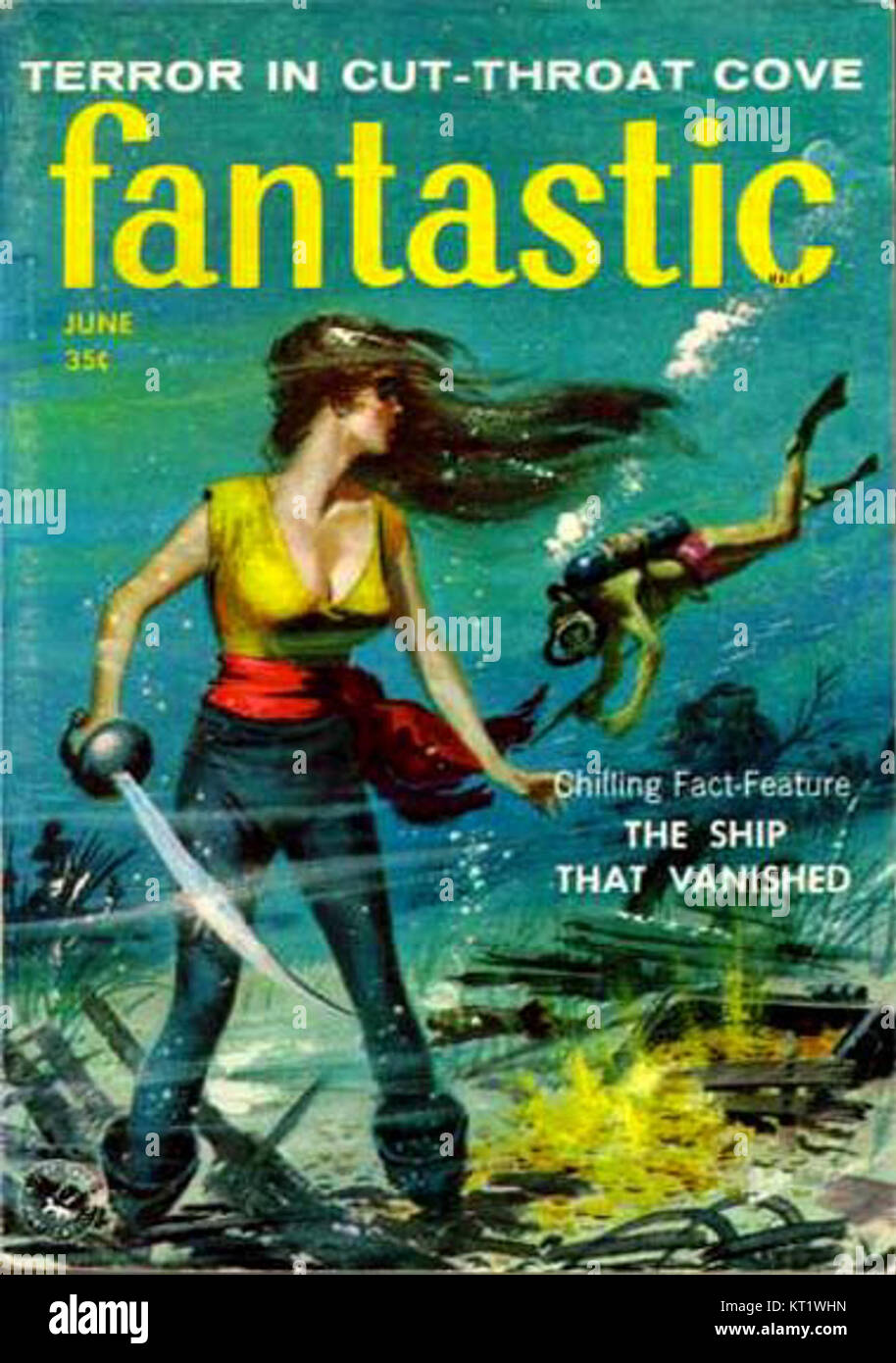 Dieses Werbebild für den Film „Fantastic“ aus dem Jahr 1958 bietet einen Einblick in die lebendige Erzählung des Films. Der Film wurde in den späten 1950er Jahren veröffentlicht und fängt wahrscheinlich den kulturellen Zeitgeist seiner Ära mit Themen wie Abenteuer und Spektakel ein. Stockfoto