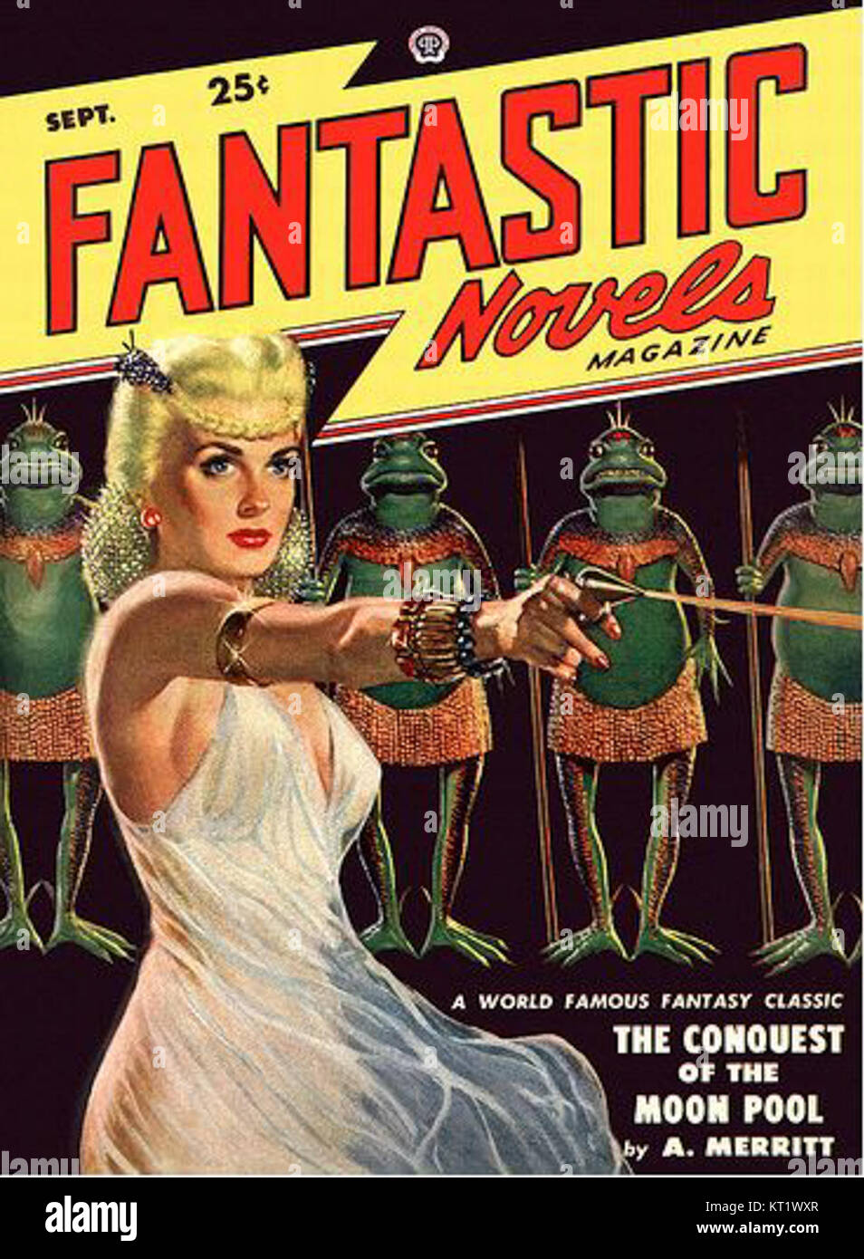 Das Cover von „fantastischen Romanen“ vom September 1948 zeigt lebendige Kunstwerke, die die Faszination der Epoche für Science-Fiction repräsentieren, mit futuristischen Elementen und fantasievollen Geschichten. Stockfoto