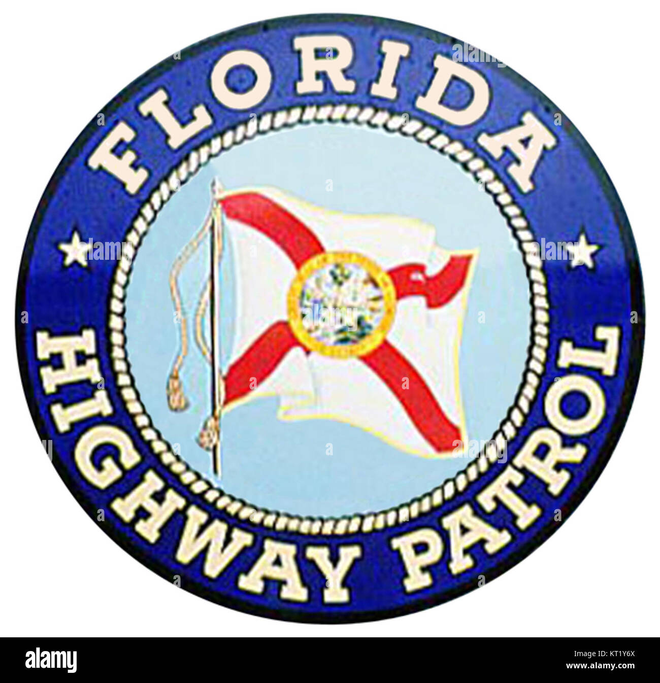 Das offizielle Emblem der Florida Highway Patrol, die die staatliche Strafverfolgungsbehörde repräsentiert, die für Straßenverkehrssicherheit und Verkehrsdurchsetzung zuständig ist. Stockfoto