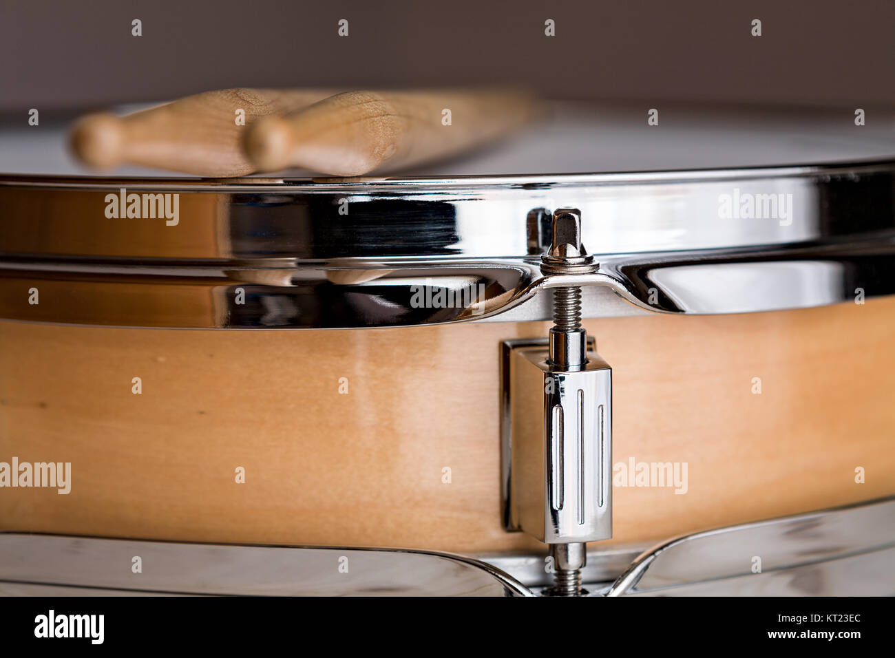 Nahaufnahme eines Holz- Snare Drum Stockfoto