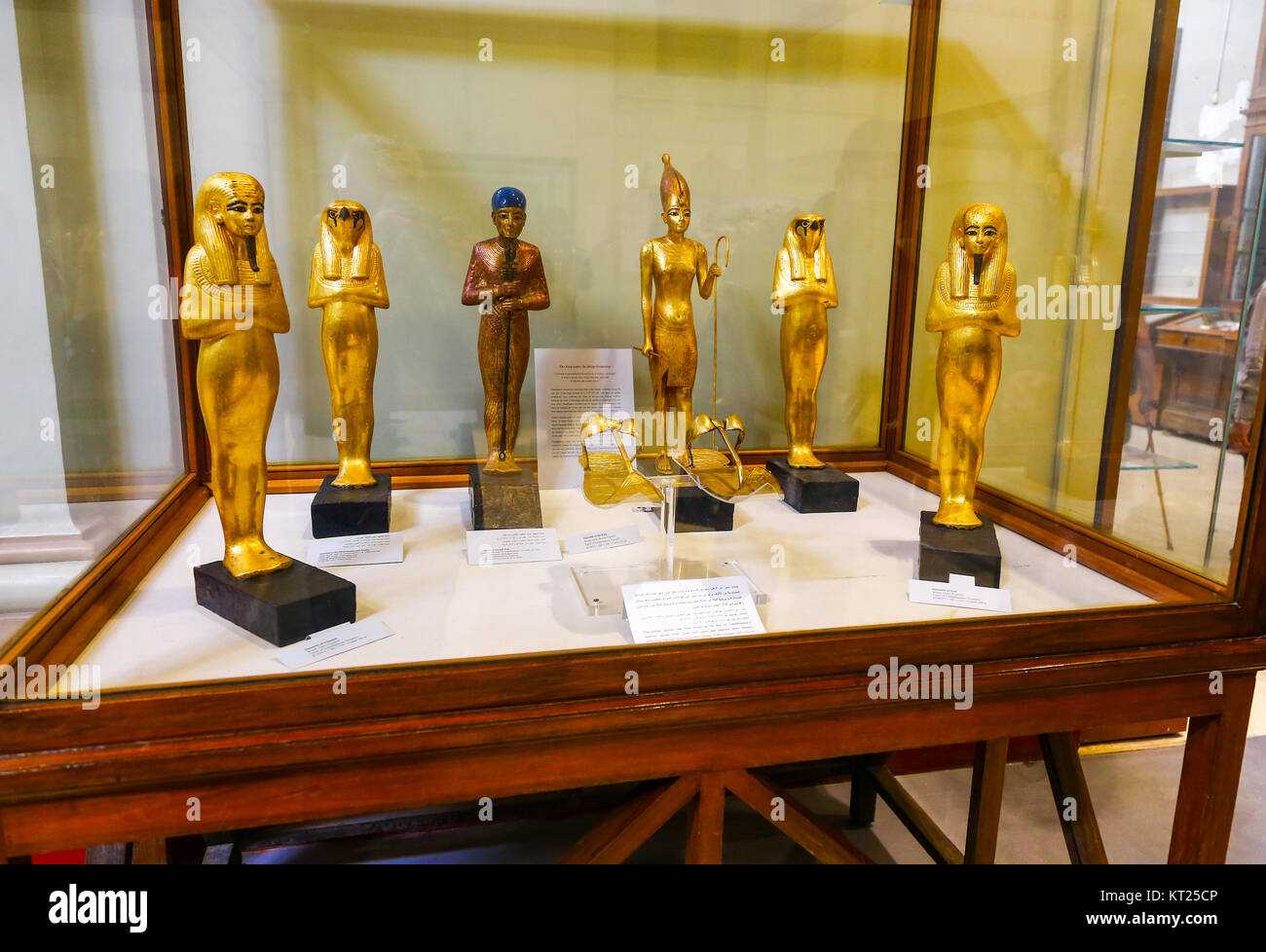Statuetten von verschiedenen Göttern zu bieten Schutz in der nach Leben in des Königs Tutanchamun Grab gefunden Göttlichen, Ägyptisches Museum der Antiquitäten, Kairo Stockfoto