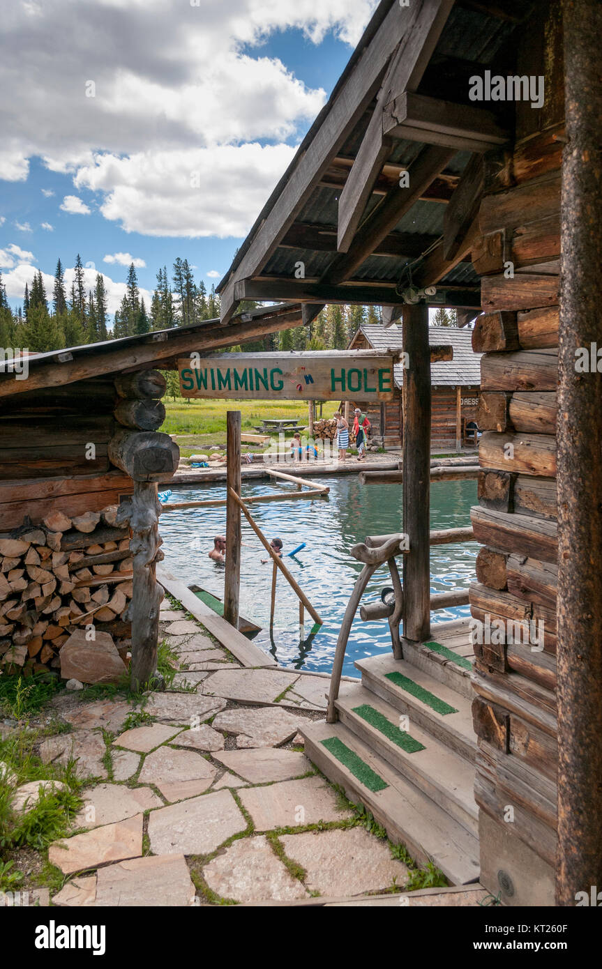 Historische Stadt und heiße Wannenbäder Burgdorf, Idaho Stockfoto