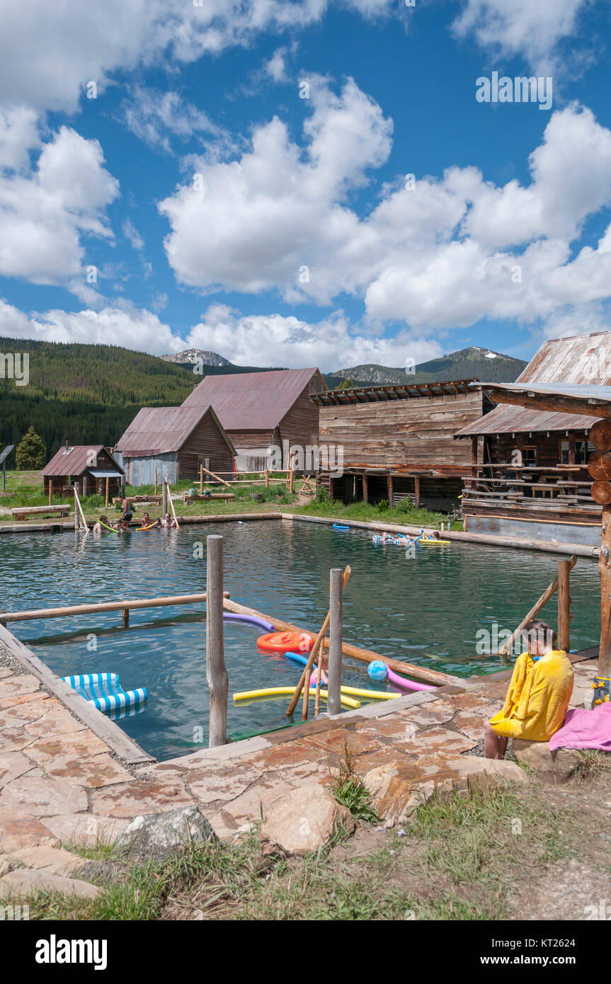 Historische Stadt und heiße Wannenbäder Burgdorf, Idaho Stockfoto