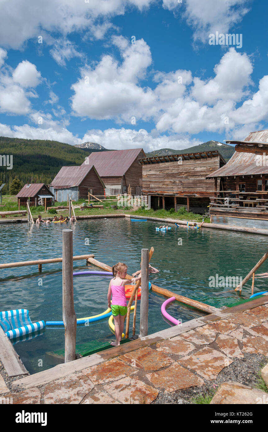 Historische Stadt und heiße Wannenbäder Burgdorf, Idaho Stockfoto