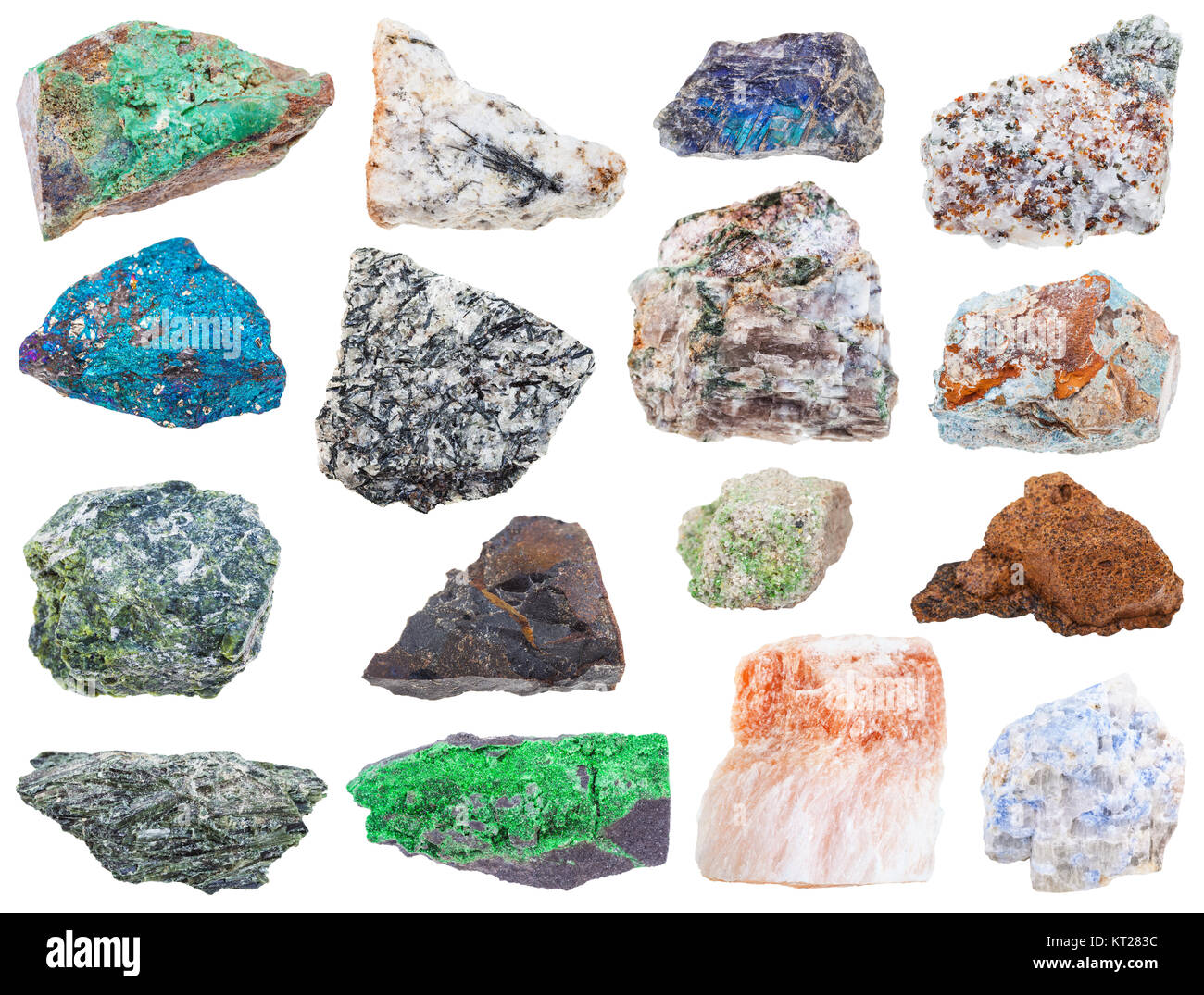 Sammlung von verschiedenen Rohstoffen mineralische Steine isoliert Stockfoto