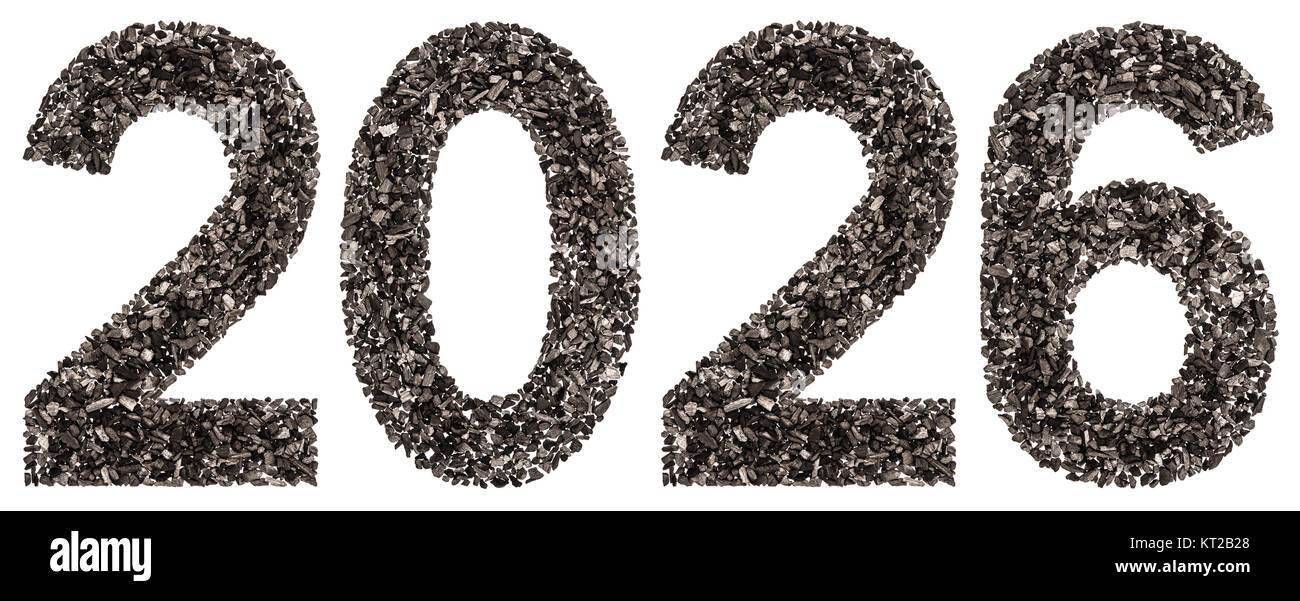 Ziffer 2026 von Schwarz eine Natürliche Zeichenkohle, auf weißem Hintergrund Stockfoto