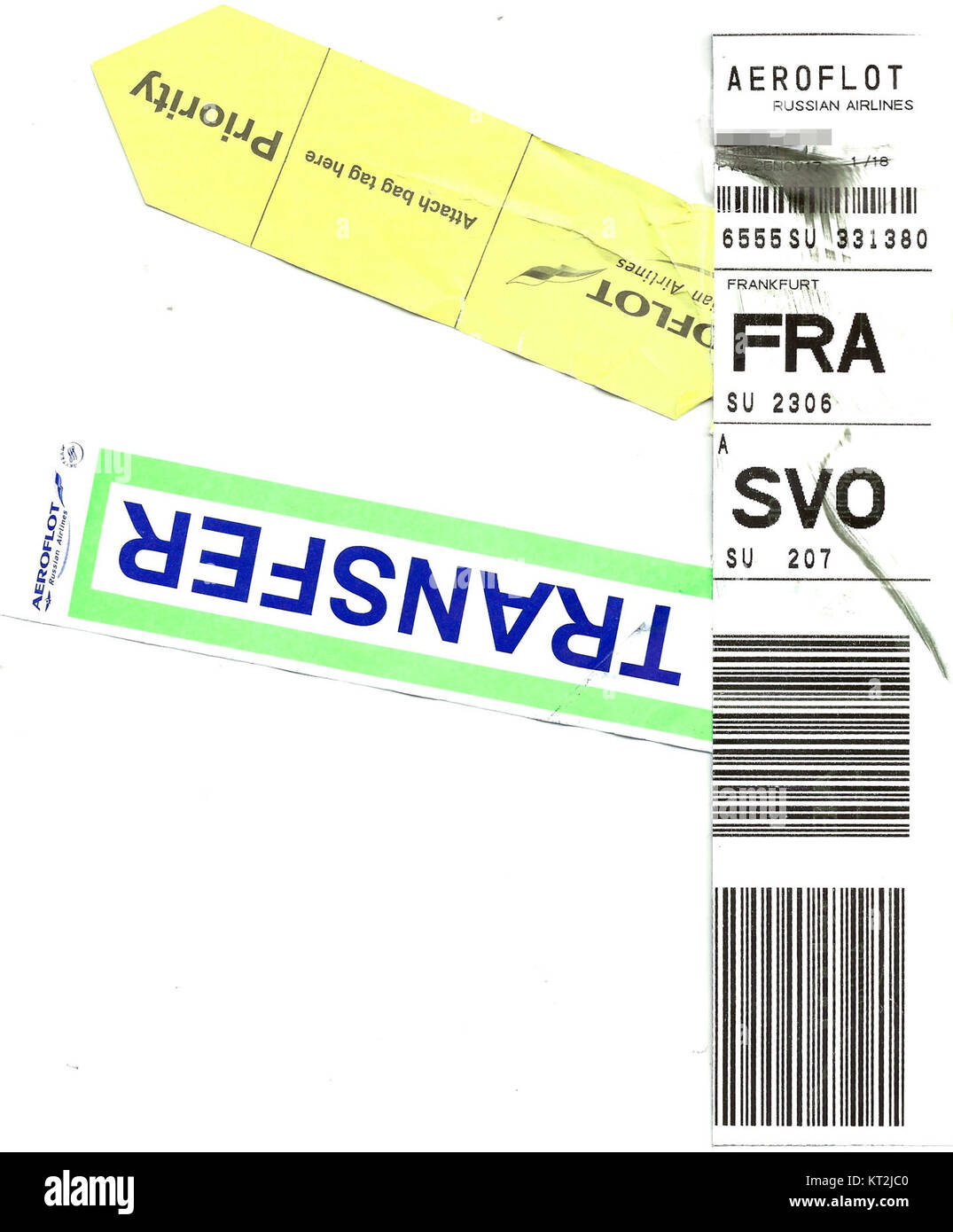 Aeroflot-bag Tag mit Transfer Priorität - SU207 - SU2306 Shanghai-Moscow-Frankfurt 2017-11-25 Stockfoto