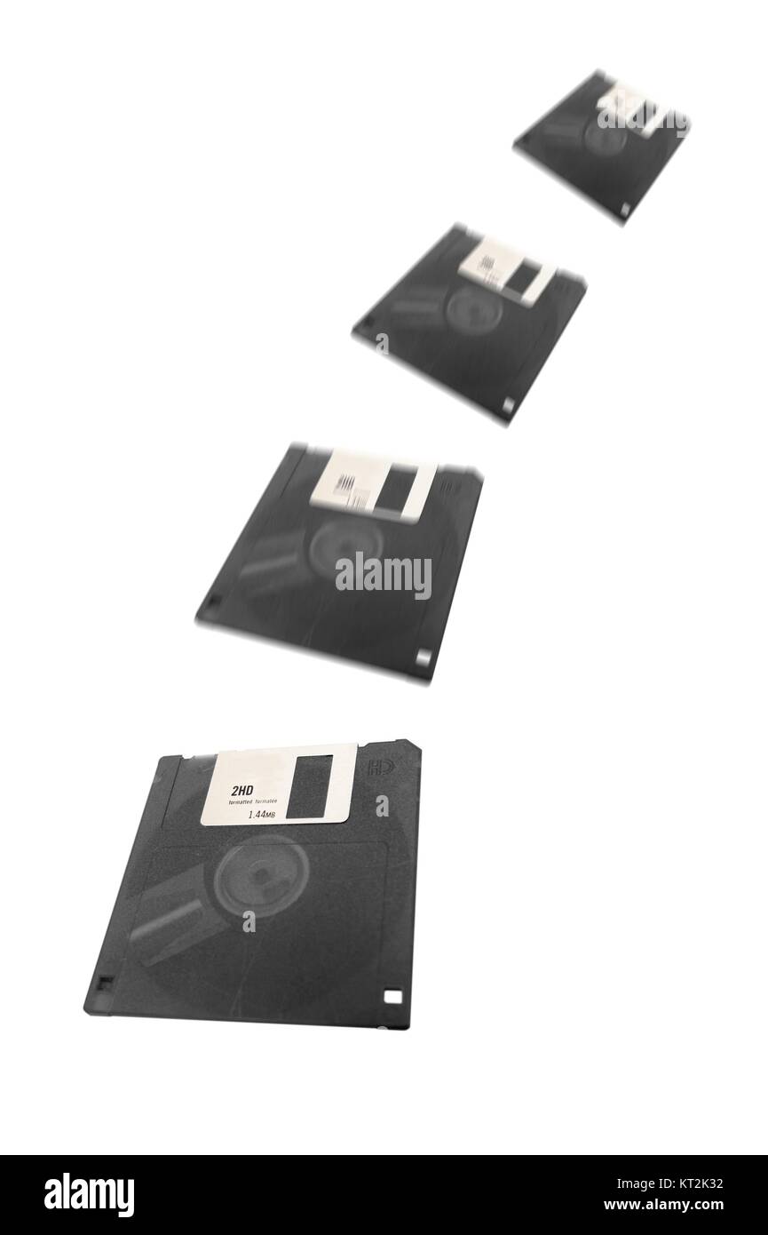 Eine Computer-Diskette auf einem weißen Hintergrund isoliert Stockfoto