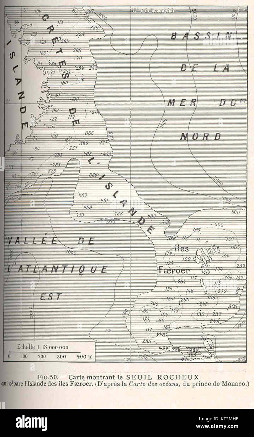 36694 Carte Montrant le Seuil Rocheux Qui Separe l'Isdlande des Iles Faeroer Stockfoto