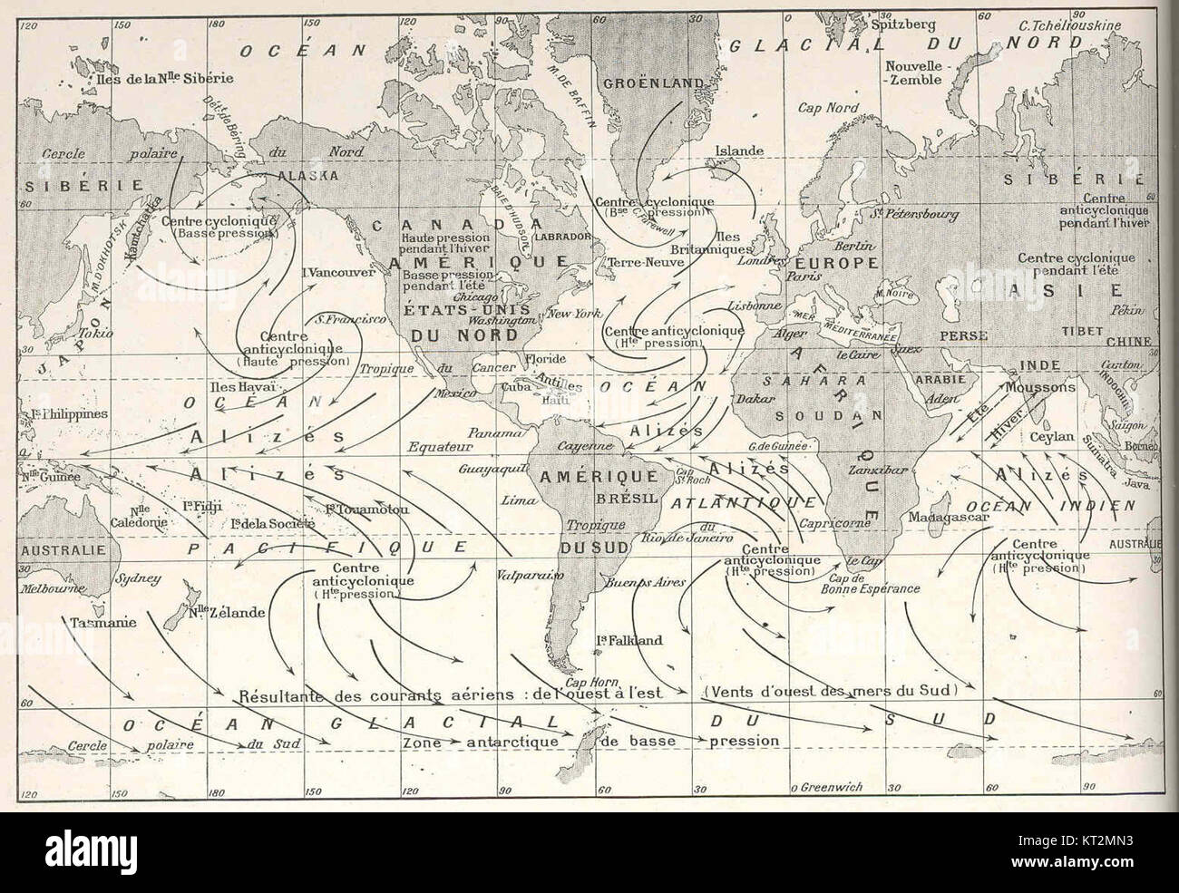 36741 Planisphere Montrant Les Principaux Centres d ' Action geringem Stockfoto