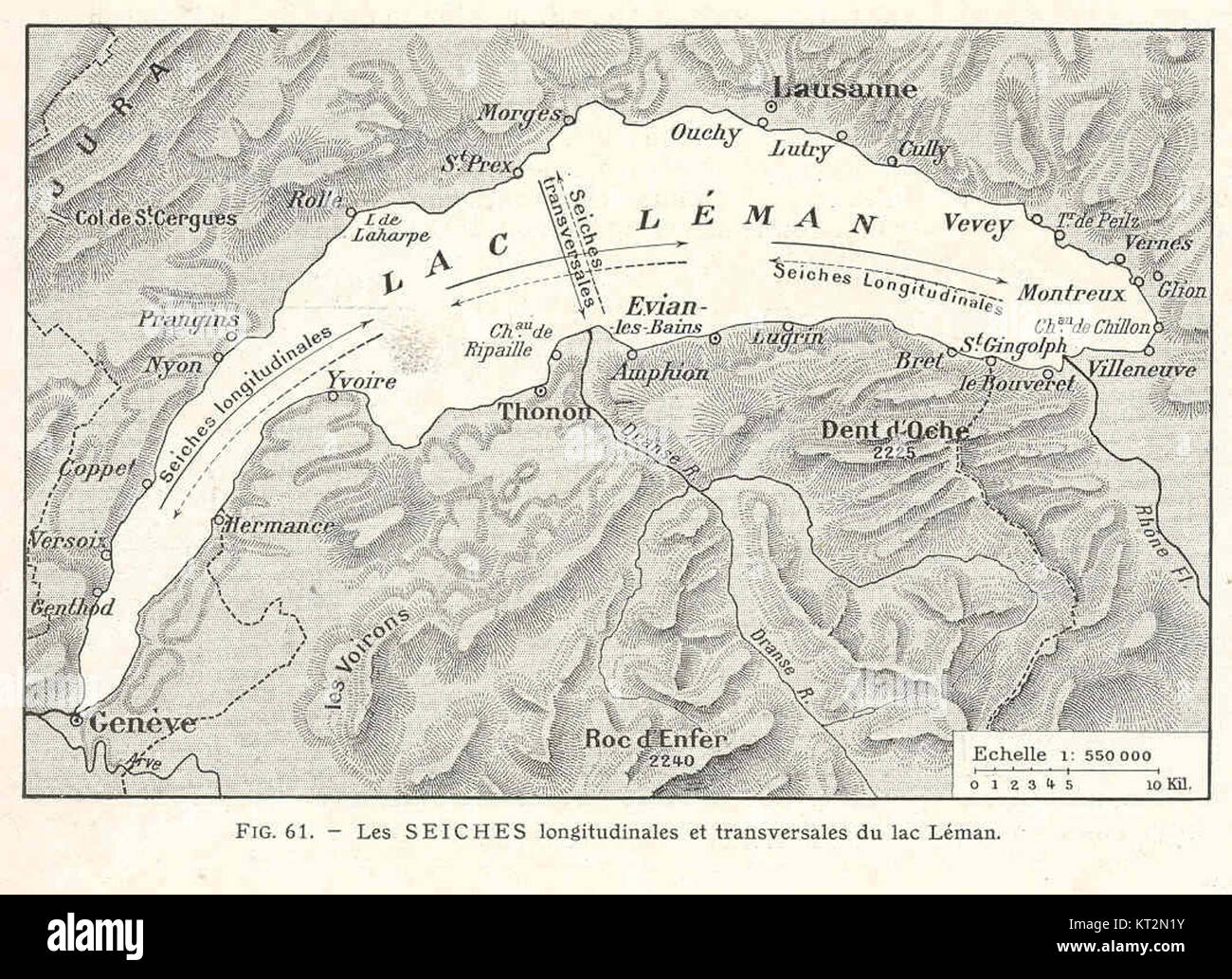 Diese Studie untersucht Längs- und Querschichten im Genfer See (Lac LÃ©man) und konzentriert sich dabei auf die dynamischen Wasserbewegungen und deren Auswirkungen auf die Umwelt und die Hydrodynamik des Sees. Stockfoto