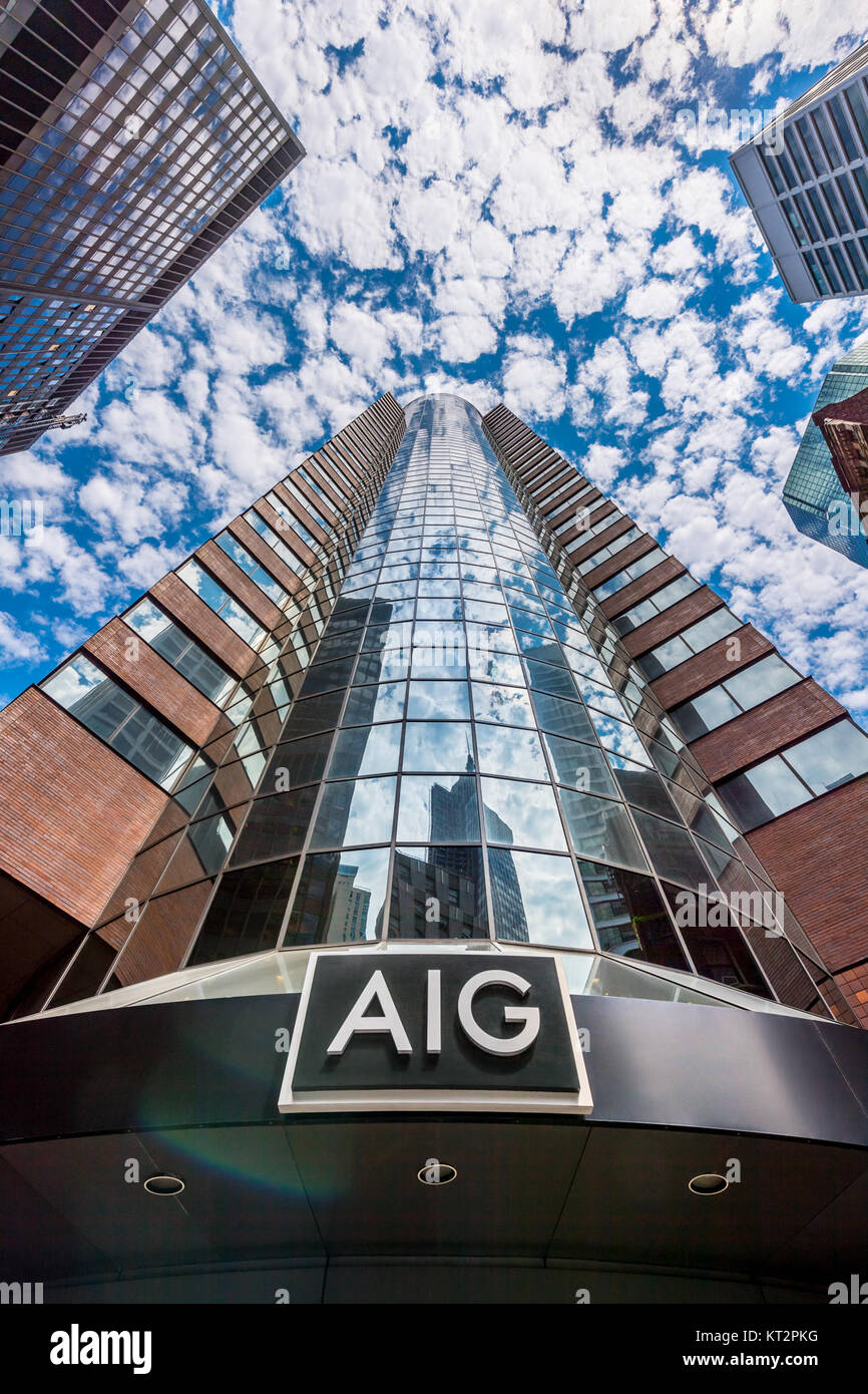 AIG Headquarters ist die Hauptniederlassung der American International Group, einem globalen Versicherungs- und Finanzdienstleistungsunternehmen. Der Hauptsitz repräsentiert den Betrieb und das Management von AIG auf globaler Ebene. Stockfoto