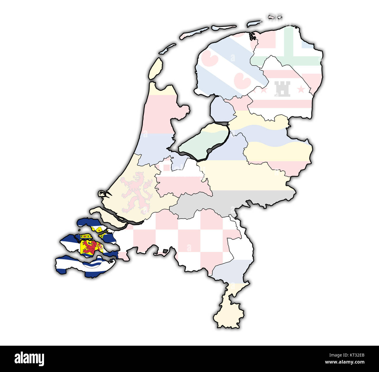 Zeeland auf der Karte von Provinzen der Niederlande Stockfoto