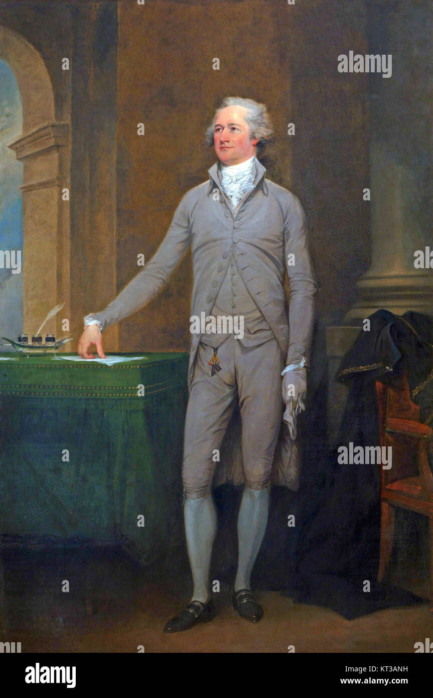 ALEXANDER HAMILTON (1755 oder 1757-1804) amerikanischer Staatsmann und Gründervater in der Malerei 1792 von John Trumbull. Stockfoto