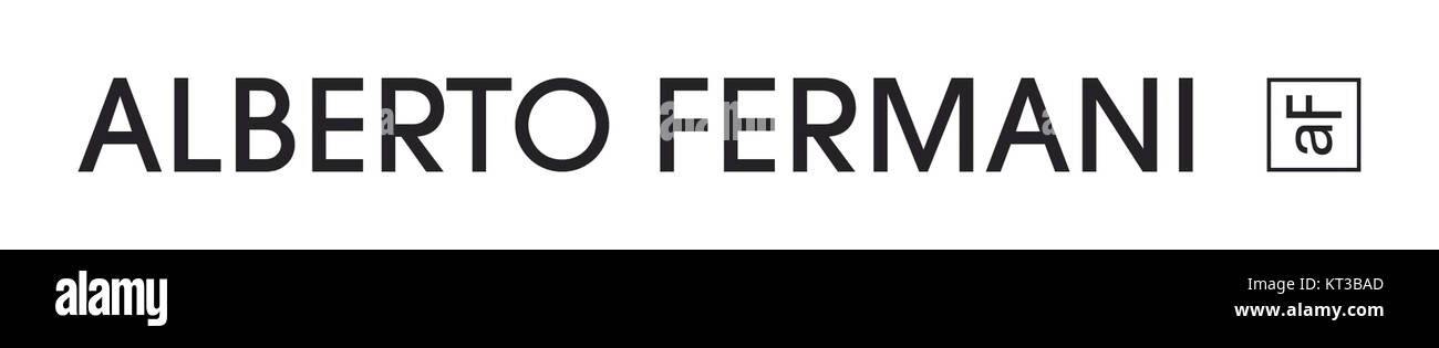 Das Alberto Fermani Logo steht für die italienische Schuhmarke, die für ihre hochwertigen, stylischen Schuhe bekannt ist. Das Logo repräsentiert den Ruf des Unternehmens für hervorragende Handwerkskunst und herausragendes Design. Stockfoto