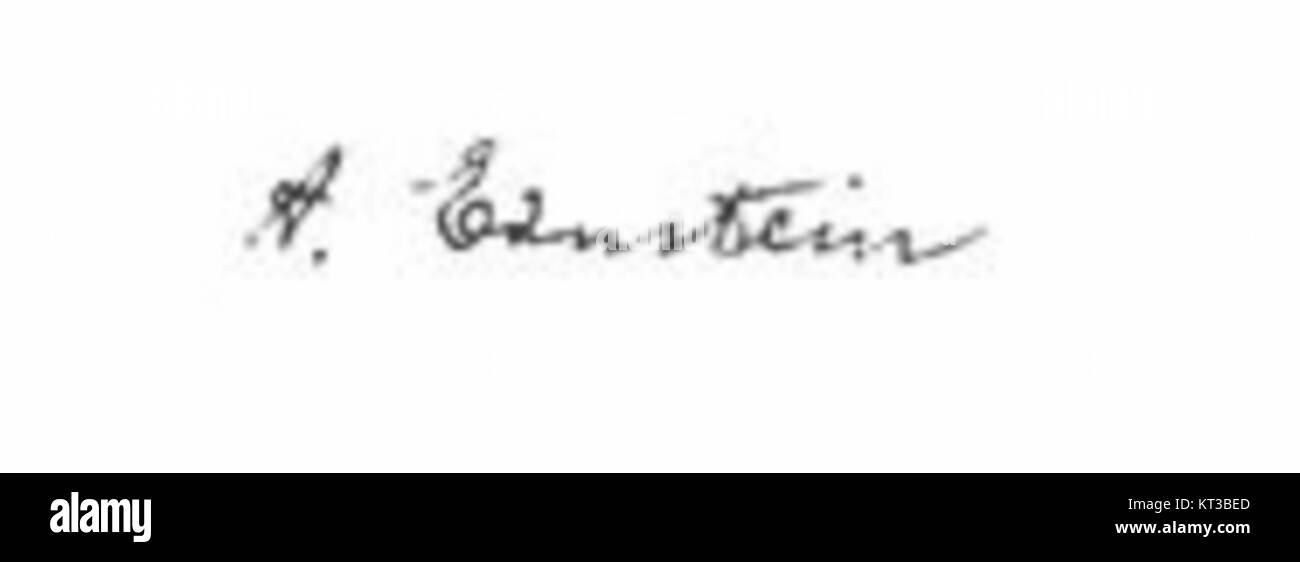 Albert Einsteins Signatur ist eines der bekanntesten und bekanntesten Autogramme der modernen Geschichte. Bekannt für seine bahnbrechenden Arbeiten in der Physik, wird Einsteins Signatur oft von Sammlern und Historikern gleichermaßen gesucht. Es dient als Symbol seiner Beiträge zur Relativitätstheorie und Quantenmechanik und markiert einen entscheidenden Moment in der Wissenschaftsgeschichte. Die Unterschrift selbst ist eine einfache, aber kraftvolle Erinnerung an sein beständiges Vermächtnis auf dem Gebiet der Wissenschaft. Stockfoto