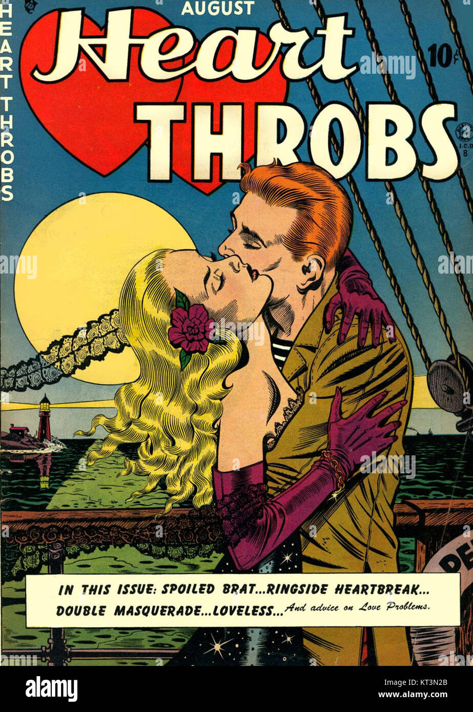 Heart Throbs No. 1 ist eine Vintage-Comic-Serie mit romantischen und dramatischen Geschichten, die sich an ein Teenager-Publikum richten. In den 1940er Jahren war es populär und trug zum Aufstieg von Romantik-Comics bei. Die Geschichten konzentrierten sich typischerweise auf Liebe, Herzschmerz und persönliche Beziehungen, die oft die gesellschaftlichen Normen der damaligen Zeit widerspiegelten. Stockfoto