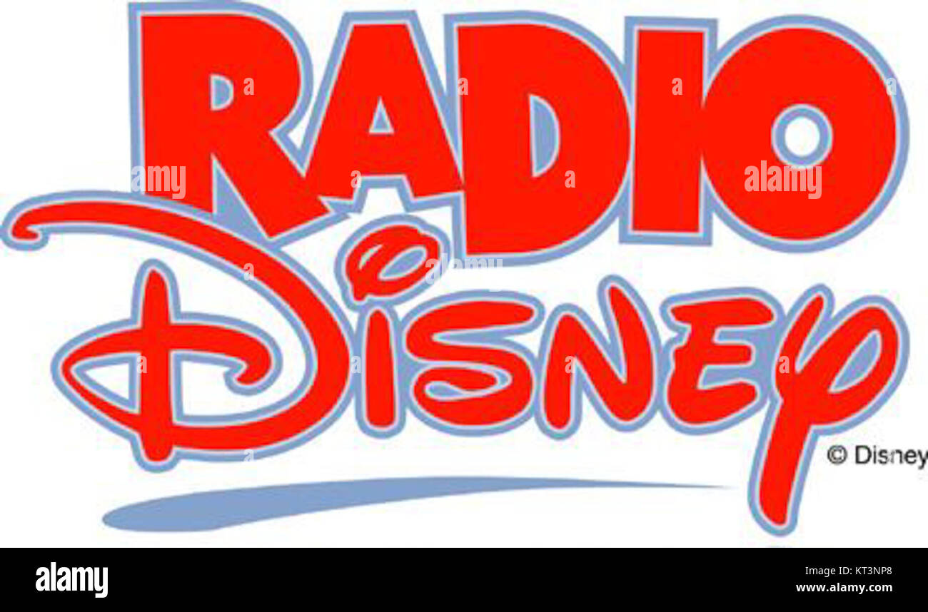 Bild mit dem alten Logo von Radio Disney, das seine frühe Branding und den Einfluss auf die Unterhaltung und Musikübertragung von Kindern widerspiegelt. Stockfoto