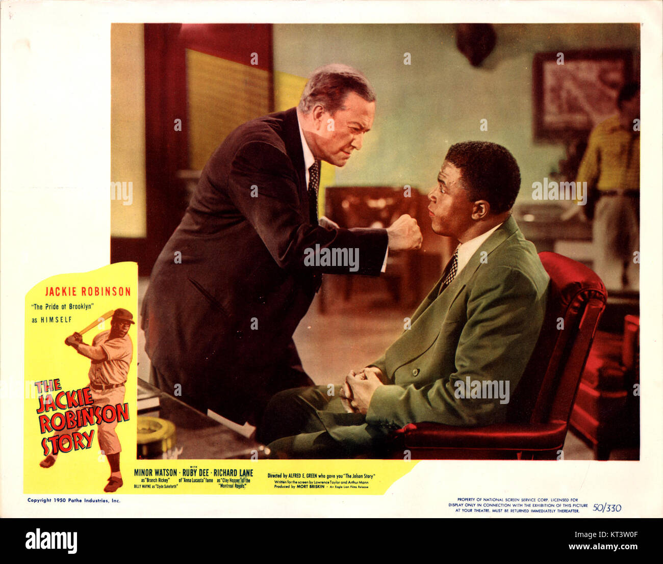 The Jackie Robinson Story ist ein biografischer Film über das Leben und die Errungenschaften von Jackie Robinson, dem ersten Afroamerikaner, der in der Major League Baseball spielte. Der Film beleuchtet seine Kämpfe und Triumphe, insbesondere sein Durchbrechen der Farbbarriere im Profisport. Stockfoto