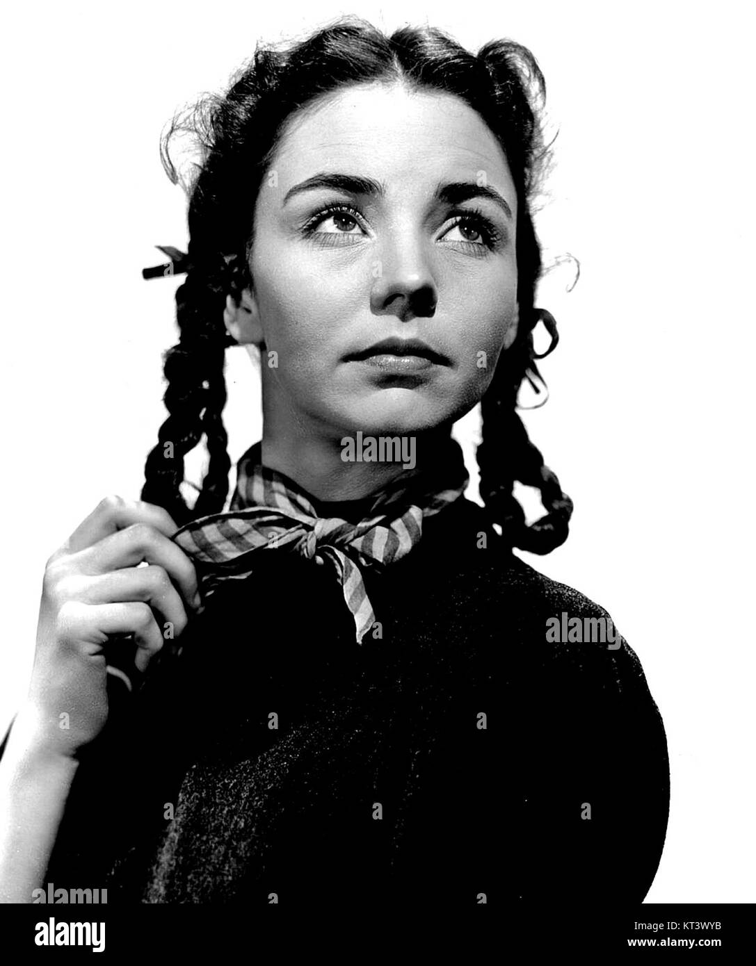 Ein Standbild aus dem Film „Song of Bernadette“ aus dem Jahr 1943 mit der Schauspielerin Jennifer Jones, die die Rolle der Saint Bernadette Soubirous darstellt. Der Film zeigt die Geschichte der Visionen von Bernadetteâ in Lourdes, Frankreich. Stockfoto