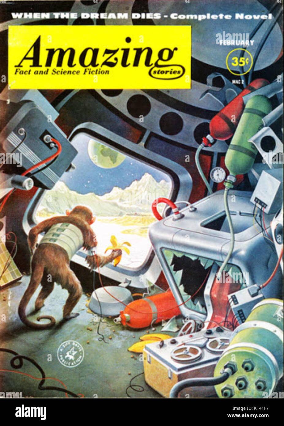 Diese Ausgabe 1961 des Magazins *Amazing Stories* enthält Science-Fiction-Geschichten aus den frühen 1960er Jahren *Amazing Stories* war eine der ersten amerikanischen Magazine, die sich dem Genre der Science-Fiction widmete und eine Vielzahl von Geschichten veröffentlichte, die Generationen von Science-Fiction-Autoren und -Fans inspirierten. Diese Ausgabe spiegelt die kulturelle Wirkung des Genres während der Weltraumrennen-Ära wider. Stockfoto
