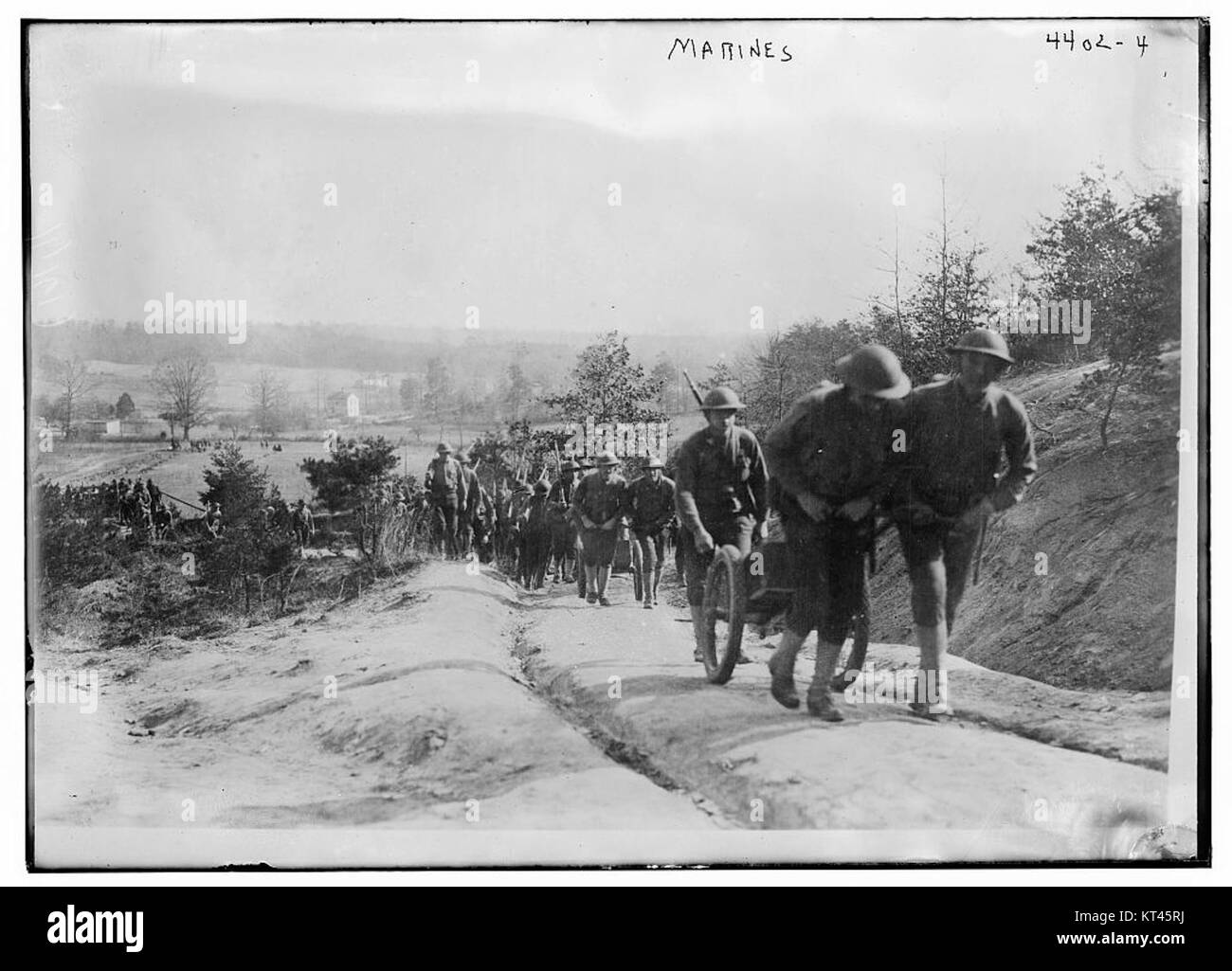 Das Bild zeigt Marines, die wahrscheinlich Militärpersonal in Uniform darstellen und die Rolle der Streitkräfte in der Verteidigung und im nationalen Dienst darstellen. Stockfoto