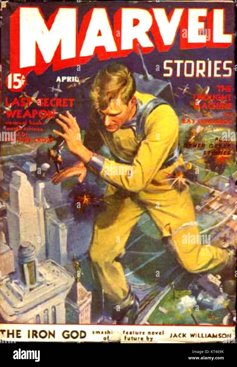 Marvel Stories, ein Comic-Buch aus dem Jahr 1941, ist ein frühes Beispiel für das legendäre Storytelling und die Superhelden-Kreation des Unternehmens, mit Charakteren und Plots, die die Zukunft der Comics mitgestalten. Stockfoto