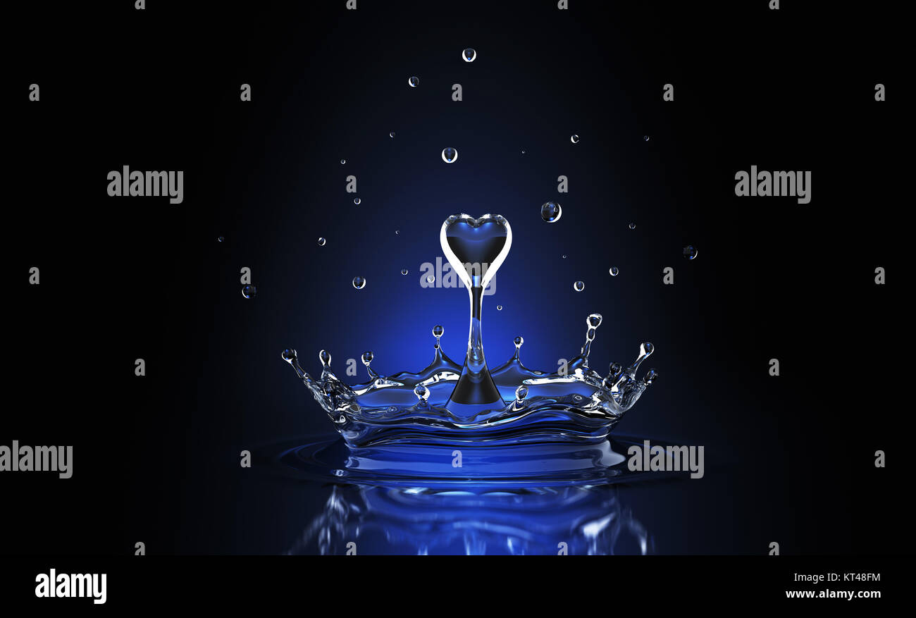 Wasser fallen in Form von Herzen. 3D illustration Stockfoto