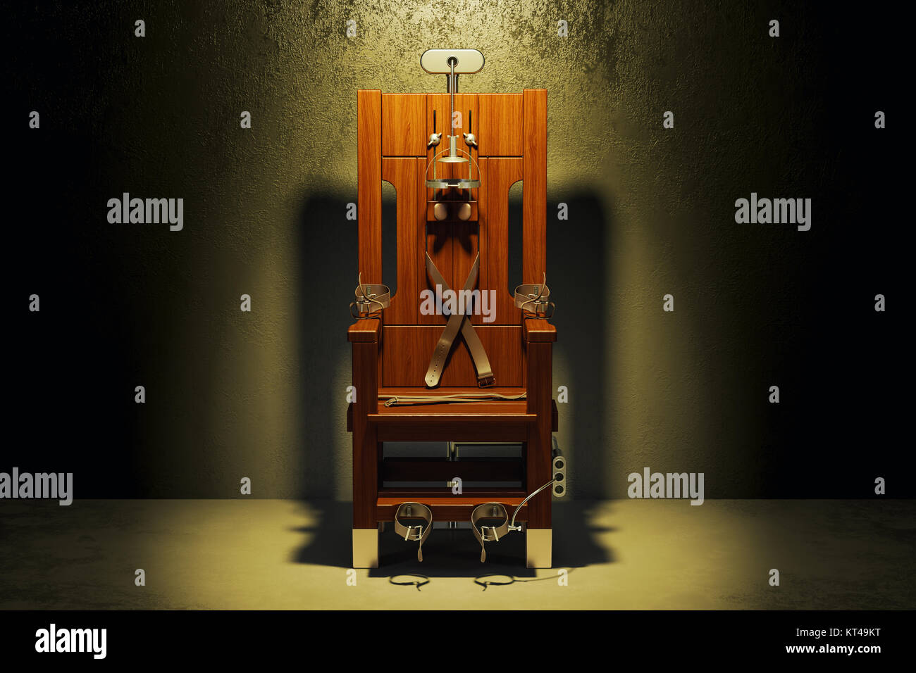 Elektrische Stuhl in dem dunklen Raum, 3D-Rendering Stockfoto